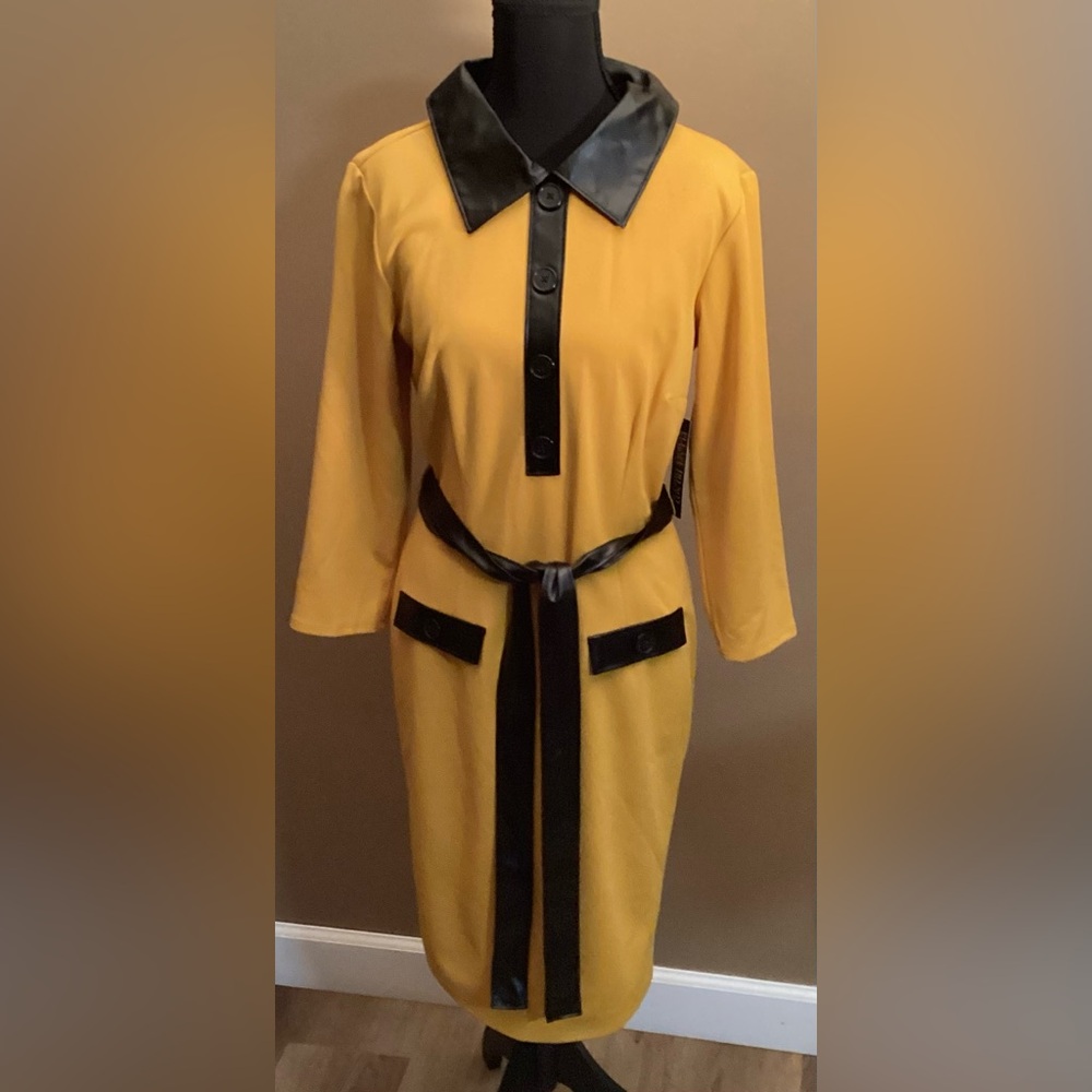 New York & Company Mustard Dress with Black Details